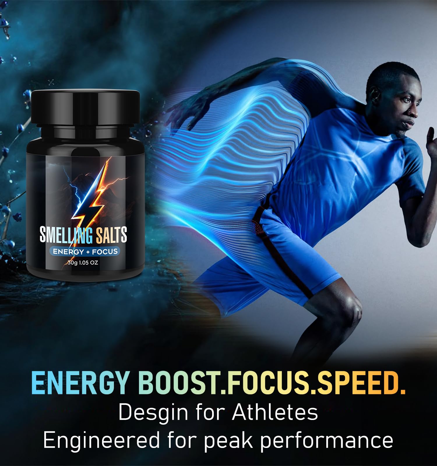 Powerful Salts for Athletes, Activate Before Smelling, Salts for Wake-up Athletes in Powerlifting, Instant Energy, Football and Fitness, Extra Strength & Boosted Focus | BLUE-30g-98